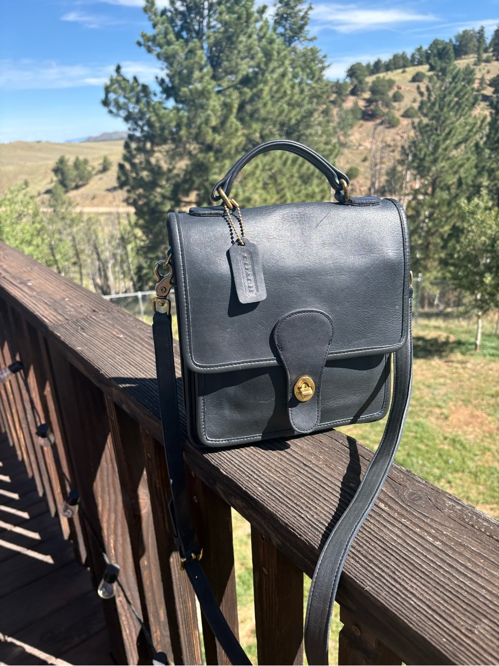 RARE Coach Forest Green Vintage Station Bag With Crossbody Strap